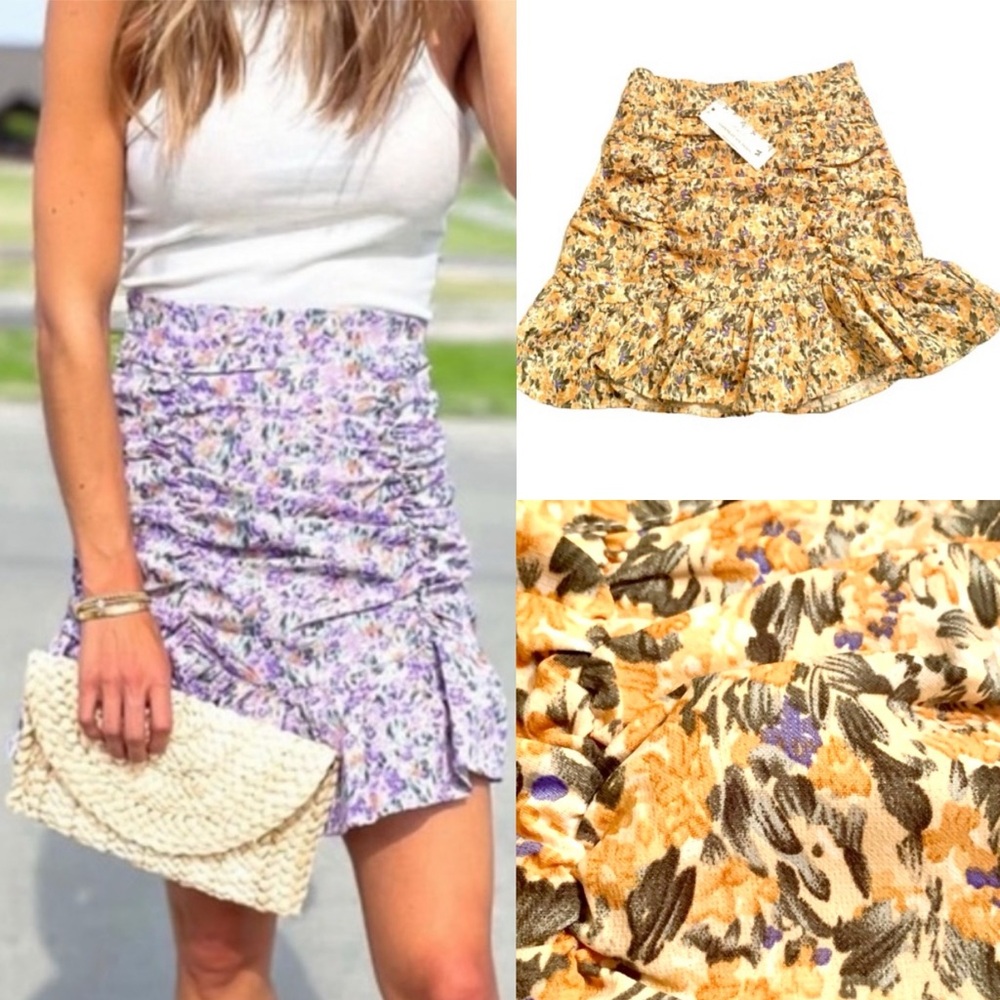 GoodNight Macaroon Mini skirt Ruffled Ruched Floral M coastal cowgirl NWT New
